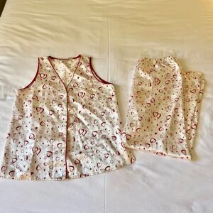 Etonne Sarah Richards Womens‎ Satin Pajama Set L Hearts Valentines Day White Red